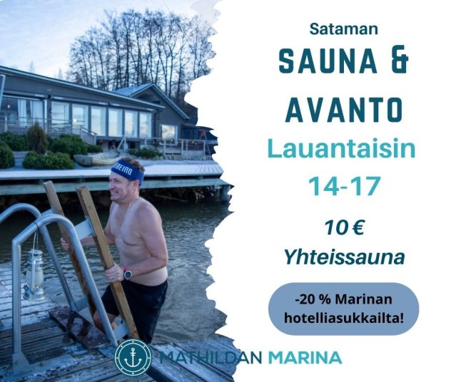 Kylmäuintia ja sauna satamassa