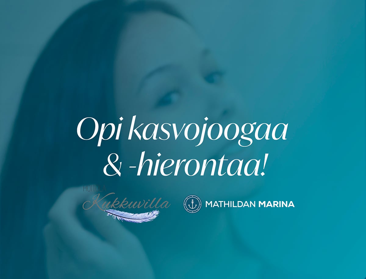 Nainen hieroo kasvojaan joogaliikkein